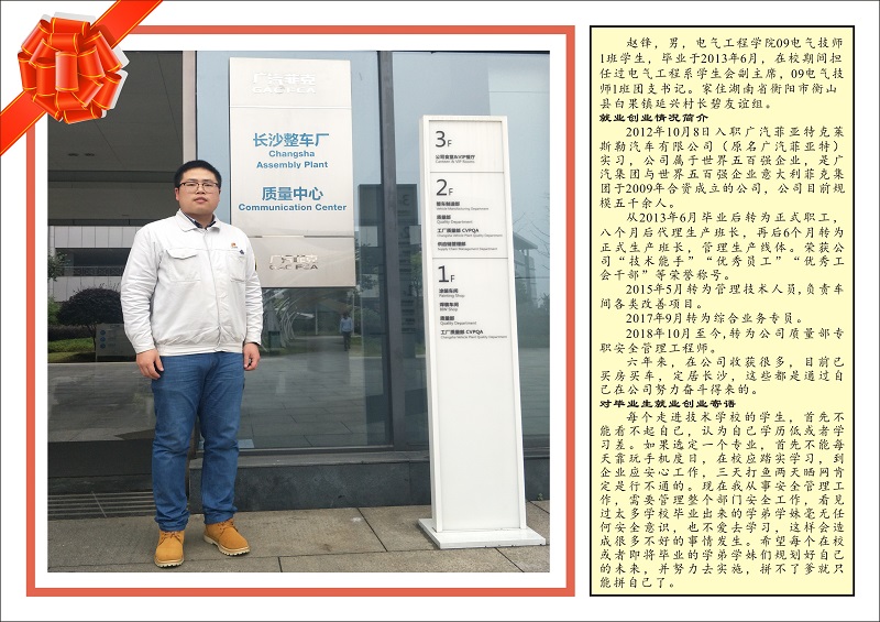 優(yōu)秀畢業(yè)生電氣工程學院09電氣技師1班–趙鋒